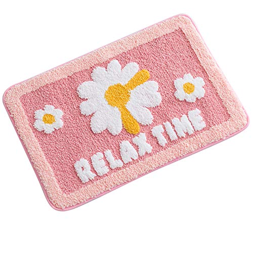 Cute Bathroom Rugs mats,Non-Slip Extra Soft Microfiber Doormat Washable Water Absorbent Shower Toilet Bath Rugs mats Set for Bathroom,Kids,Indoor Kitchen Door Mat -Daisy Flower 40x60cm (Pink)