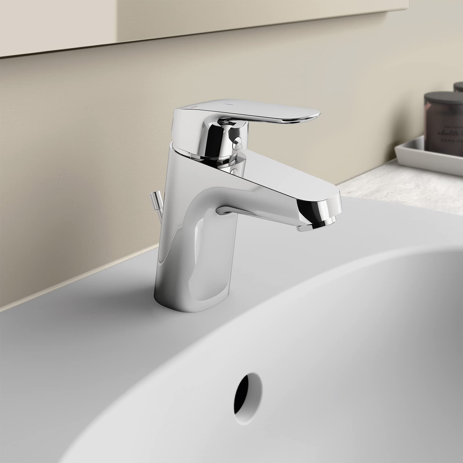 Ideal Standard B1711AA bateria umywalkowa Ceraflex, metalowy zestaw odpływowy G1 ¼, funkcja Bluestart, wysięg 101 mm, wysokość wylotu 68 mm, chrom