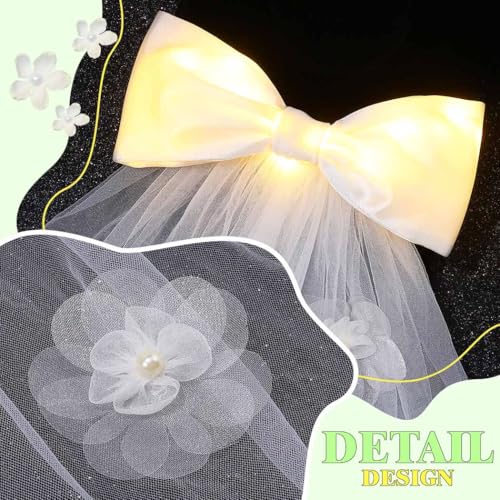 Clip de cabello con velo de lazo blanco luminoso para boda miniatura 5