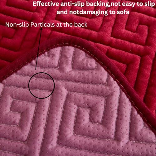 Image of HOMETHREADS Innovative Premium Velvet Sofa Cover Mat with PVC Backing for Non-Slip Comfort | (Maroon Vrsh, 5 Seater | 70x230cm)