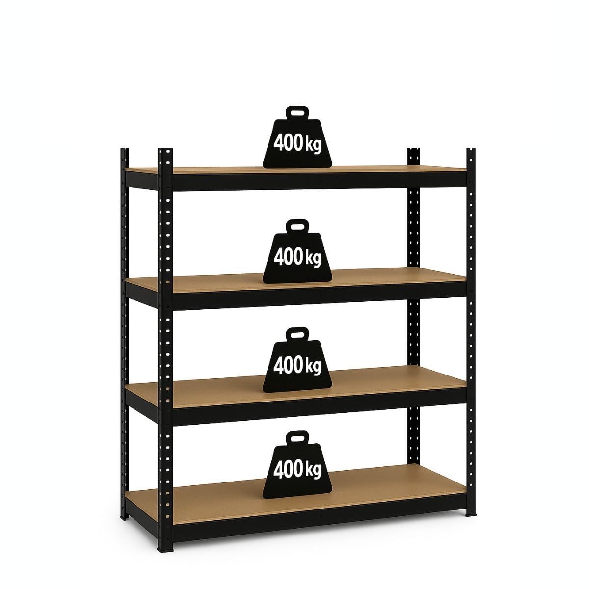 INTEC – Estante de almacenamiento metálico de 4 niveles XXL (160 x 60 x 180 cm) – 1600 kg (400 kg/nivel) – Estructura de acero galvanizado y MDF con certificación TÜV – Estantes ajustables sin