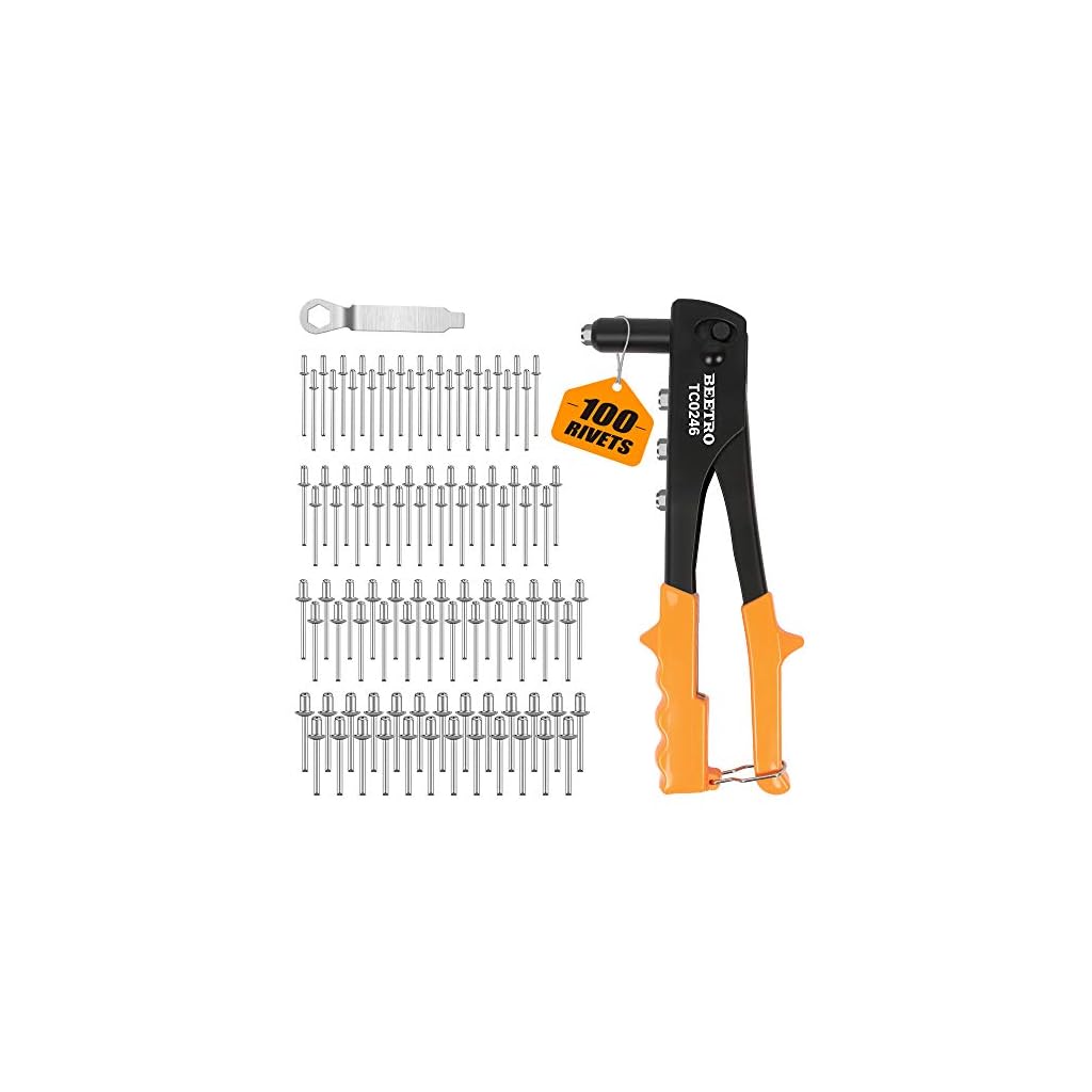BEETRO-Heavy-Duty-Hand-Riveter-Rivet-Gun-332-18-532-316-4-Nosepieces-Set-Includes-100pcs-Rivets-Durable-and-Suitable-for-Metal-Plastic-and-Leather