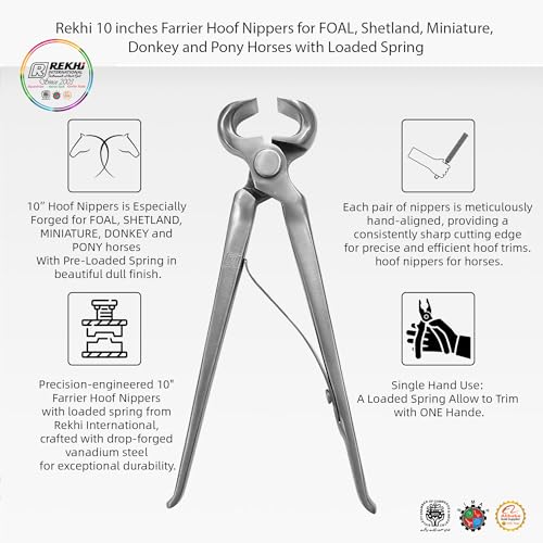 Image of Rekhi 10 inches Farrier Hoof Nippers for FOAL, Shetland, Miniature, Donkey and Pony Horses with Loaded Spring, Horse nippers for Horses hoof Trimming