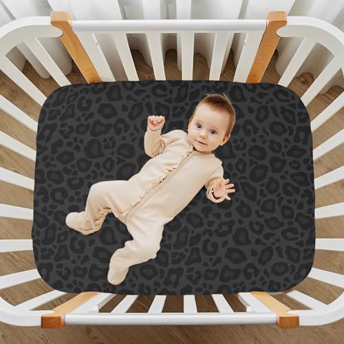 Image of CaTaKu Baby Crib Sheets Dark Animal Cheetah Print Mini Crib Sheets Fitted for Girls Boys,Neutral Soft Toddler Mattress Bed Sheets for Crib,28 inchx 52 inch