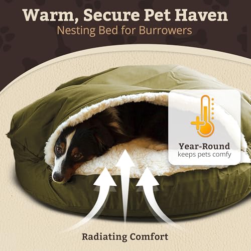 Image of Snoozer Cozy Cave Dog Bed, Round Covered Dog Bed, Olive Micro (XL)