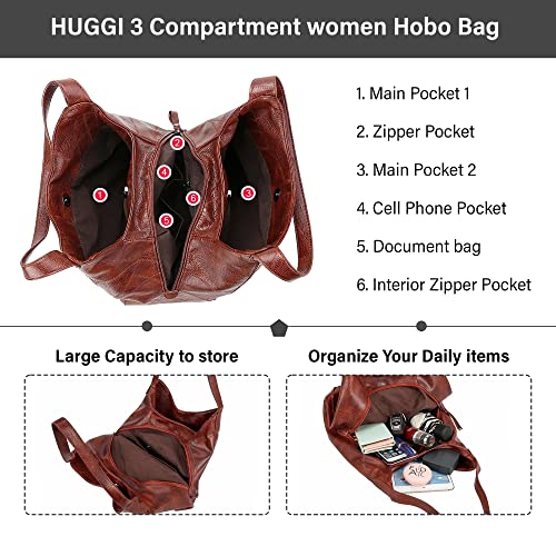 Image of HUGGI Hobo Bags for women | Faux Leather Material with improve strap & zipper | Elegant hand bag for women in office, function | 33 x 12 x 32 cm