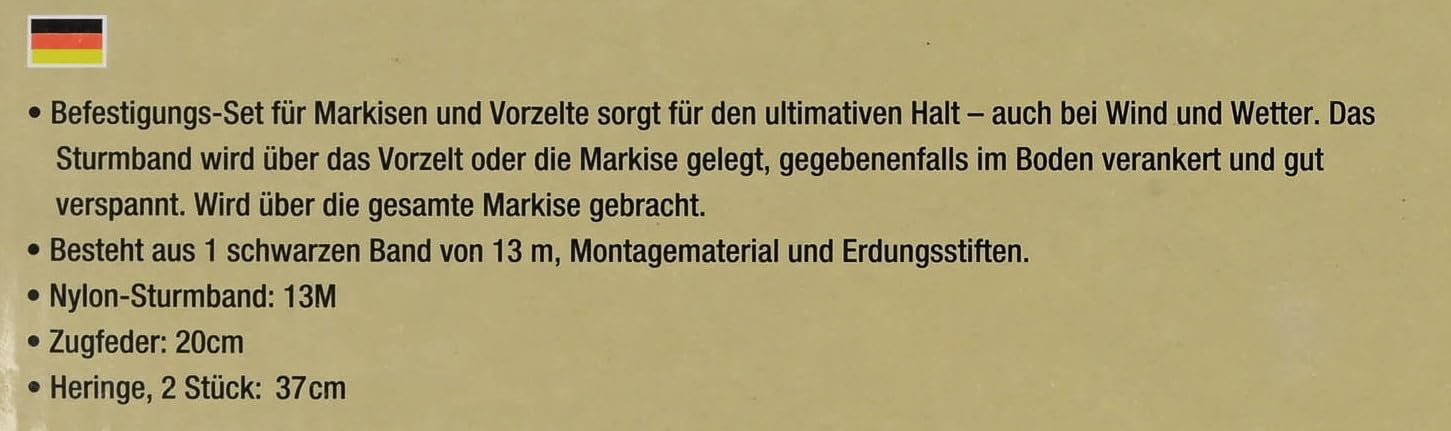 Sturmband XL für Markisen und Vorzelte, Wind/Sturm -Sicherung 2X Hering & Spannfeder für Zelt Zelte Markise Vorzelt Pavillon Wohnwagen Wohnmobil Camping Zubehör Dachhalteband Spanngurt + TMV24-Chip
