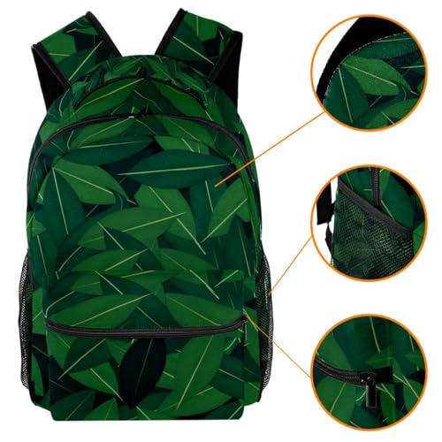 Sac à dos scolaire collège feuilles vertes grand cartable école voyage 40cm - 3