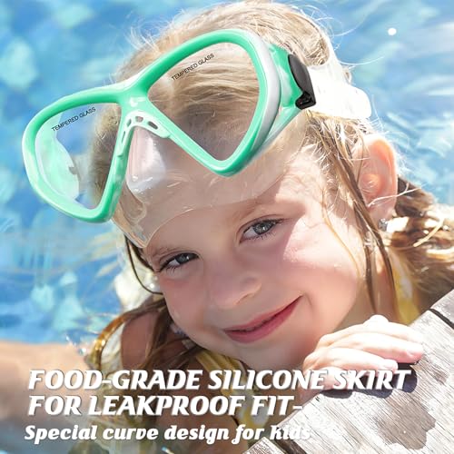Image of Kids Swim Goggles Snorkel Diving Mask for Boys Girls Ages 5-15, Two-Color Anti-Fog Swimming Goggles with Nose Cover