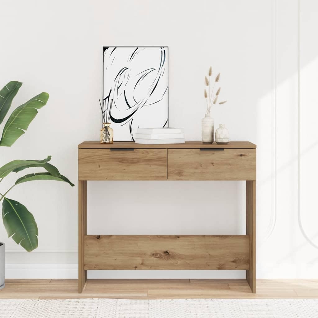 SXZenSpace Console Table 90x36x75 cm Artisan Oak Engineered Wood Hallway Side with Drawers, Small Slim Sofa End for Living Room Bedroom Corridor