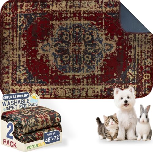 Image of Washable Pee Pads for Dogs, Reusable Puppy Potty Training Pads, Ultra-Absorbent Thick Waterproof Leak-Proof Non-Slip Pads & Mat for Crate, Playpen, Floor, Whelping & Housebreaking , 2 Pack 48 inchx72 inch