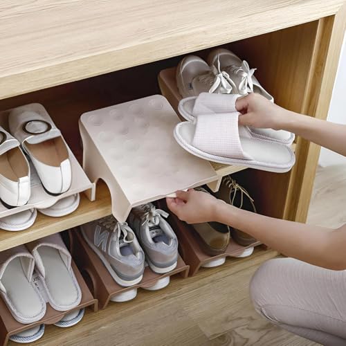 Image of NYALKARAN Plastic Shoe Organizer Stand Space Saver Shoe Storage Rack Double Layer Free Standing Shoe Slipper Stacker (Multicolor, Set of 12)