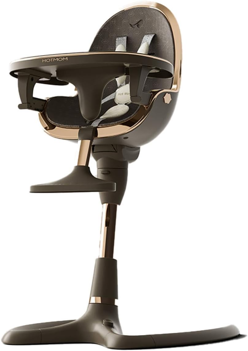 Hot Mom Baby High Chair Adjustable Seat Angle Lift Height Double Tray Luxury Baby Eating Chair,Lifetime Availability (Brown)