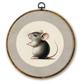 Mcehtle Retro Rat Wall Art Decor, Vintage Cottagecore Mouse Framed Canvas Prints 10x10, Housewarming Gift, Rat Gifts for Lovers Round Wall Hanging Artwork Decorations for Bedroom Living Room Home