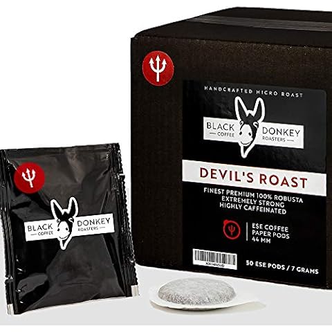 DEVIL'S ROAST 🔱 Extra-Strong Highly Caffeinated Bold Coffee 🔱 50 ESE Coffee Paper Pods 44mm 🔱 Robusta by Black Donkey Coffee Roasters Cover
