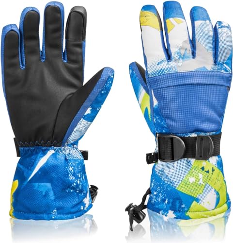 WoKuAng Skihandschuhe, Wasserdicht, Winter, Warme Handschuhe, Kaltes Wetter, Touchscreen-Schneehandschuhe für Herren, Damen, Kinder, Skifahren, Snowboarden