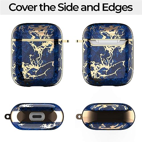 Image of Scalebee Hard Protective Designer Golden Ring Holder Case Cover Keychain compaitable with Apple Airpods 1st and 2nd Generation Airpods 1 & Airpods 2 Girl Men (Dark Blue)
