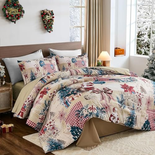 Xruibed Christmas Duvet Cover Set Queen, 3 Pieces Christmas Bedding
