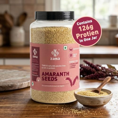 Image of Zama Organics Amaranth Seeds 1Kg Jar | Rich in Fiber & Protein | Keto Friendly | Gluten free, Calcium Rich | No Cholesterol | Rajgira Seed | Best for soups, chapati, salads