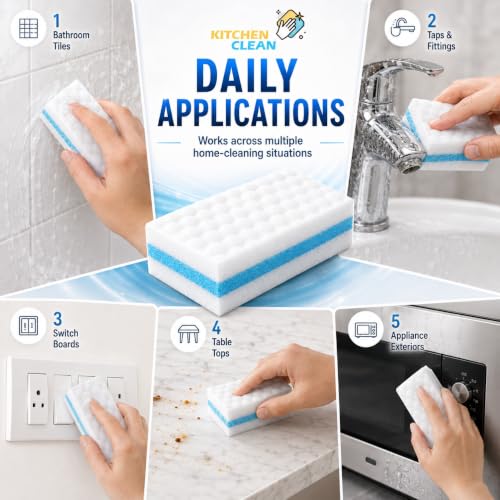 Image of Kitchen Clean Magic Eraser Sponge Pack of 10 | Melamine Stain Remover Cleaning Sponge for Walls, Switch Boards, Taps, Glass, Shoes & Sneakers