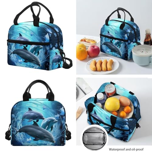 Adorable Dolphin Backpack for Girls with Lunch Box 6-8 8-10 14-16 Boys School Backpacks Kindergarten Elementary Schoolbag Preschool Middle Kids School Bags with Lunch Box Pencil Case Set3
