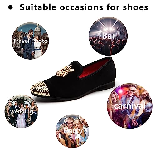 Image of Meijiana Mens Velvet Loafers Dress Shoes with Metal Embellishments Party Luxury Loafer Shoes
