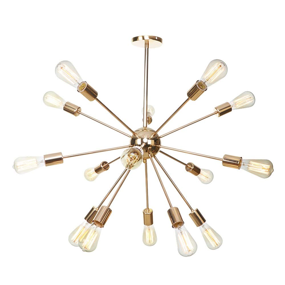 SXECAEPS Modern creative chandelier Modern Sputnik Lighting 15-Lights LED E27 Edison Pendant Lights Mid Century Ceiling Light Fixture Black/Rose Gold/Chrome Hanging for Hallway Bar D