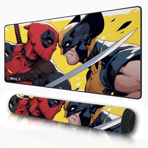 Image of Dual Warrior Clash Design Desk Mat 58.5x28 cm Gaming Mouse Pad Waterproof Non-Slip Rubber Base 2mm Thick Multicolour Printed Extended Mousepad for Laptop, Keyboard, Computer