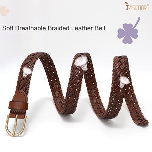 JASGOOD 2 Pack Women Skinny Leather Belts Thin Braided Leather Belts Casual Woven Waist Belt for Jeans Pants Dresses2