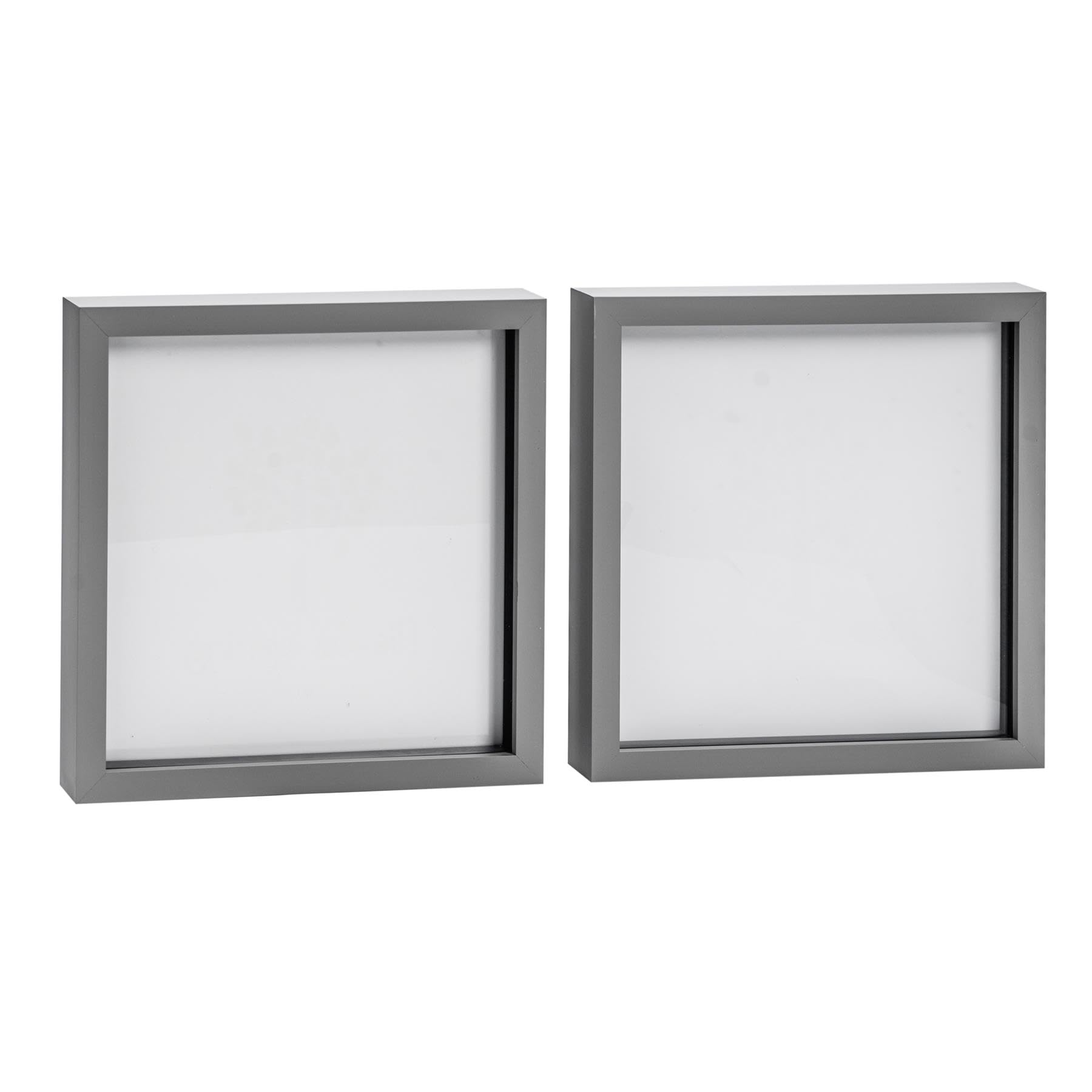Nicola Spring 3D Shadow Box Photo Frames - 10 x 10 (25 x 25cm) - Pack of 2 - Grey 3D Photo Frame Picture Frame Box Memorabilia Display Case for Object, Crafts, Keepsakes, Wedding, Graduation