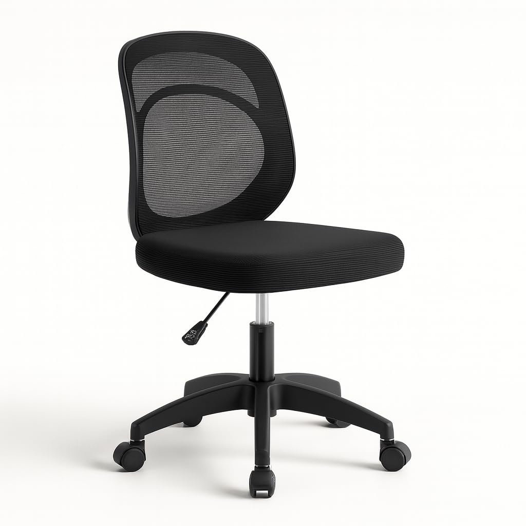 Silla de Oficina o Escritorio ergonómica. Sin reposabrazos. Juvenil sin Brazos. Soporte Lumbar. Tela Transpirable. con Ruedas, giratoria Asiento Espuma Alta Densidad, Calidad.