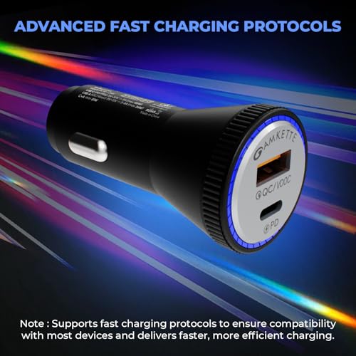 Image of MOZEN by Amkette 81W Car Charger Type C 45W PD + USB-A 36W QC Dual Port Car Charger | Metallic Grey ABS Build with Safety Protections | Multi-Device Compatible for Smartphones, Tablets & Laptop