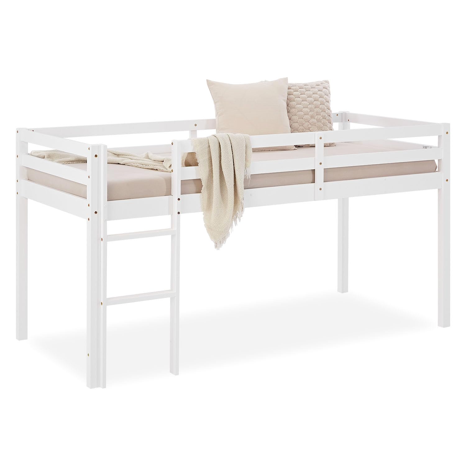 Homestyle4u Kinderhochbett 90x200 Weiß - Hochbett Massivholz Kiefer | Stabiles Jugendbett mit Leiter & Rausfallschutz, EN 747 geprüft, Platzsparendes Etagenbett für Jungen & Mädchen