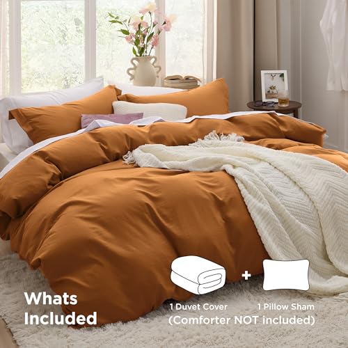 Image of Bedsure Honey Ginger Duvet Cover Twin /Twin XL Size - 2 Pieces Prewashed Cotton-Like Extra Soft Bedding Set, Includes 1 Twin Duvet Cover 68x90 Inches with Zipper Closure & 1 Pillow Sham, No Comforter
