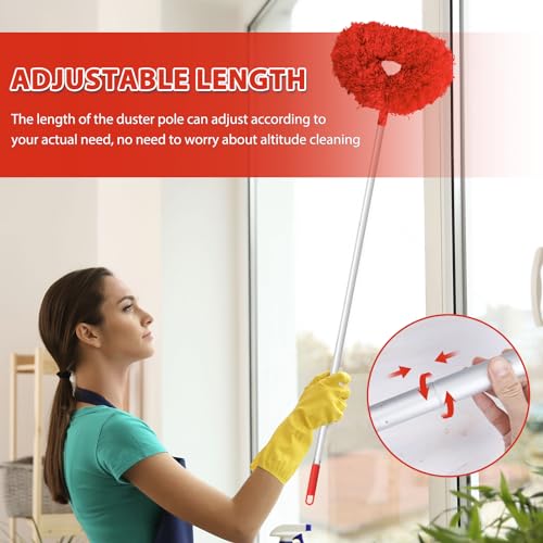 Image of Ceiling Fan Cleaner Duster High Ceiling Extended Fan Blade Cleaner from 13 to 50 Inch Reusable Microfiber Ceiling Fan Duster with Extension Handle for Furniture Bookshelves Wall Door (Red)