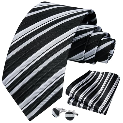 Image of HISDERN Mens Tie Set Classic Woven Ties and Pocket Square Cufflinks Set Formal Business Wedding Neckties Handkerchief