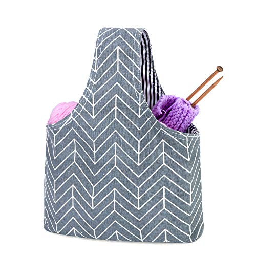 Teamoy Bolso de Ovillos Bolsa en Mano de Tejer Bolsos para Agujas Mochila de Crochet(pequeño,Gris)