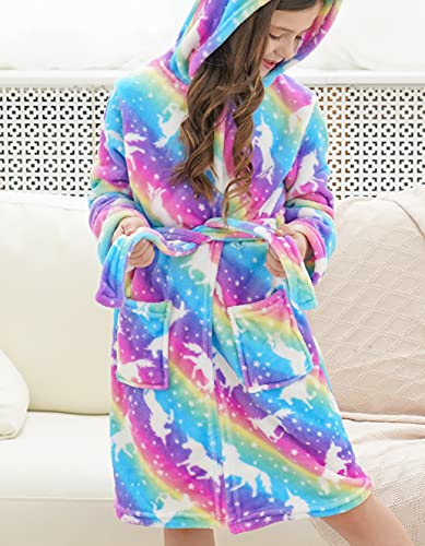 Image of Doctor Unicorn Soft Hooded Rainbow Bathrobe Sleepwear for Girls