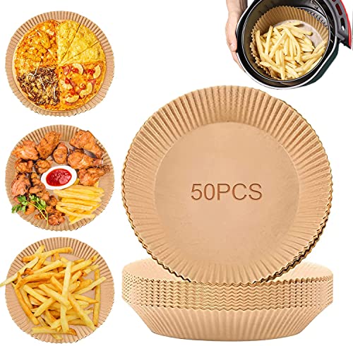Freidora de aire papel desechable 50/100 piezas de papel de cocina para freidora de aire uso en el hogar, papel antiadherente para hornear papel de pergamino alimenticio para hornear microondas Cover