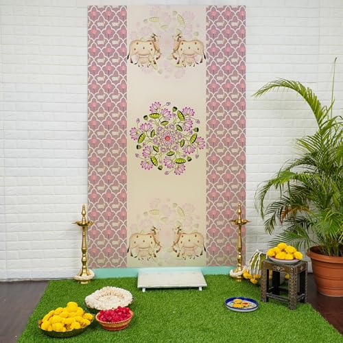 Image of SpecialYou Ganpati Decoration Setup for Home Decor, Lotus Ganpati Decorations Backdrop(5 * 3ft) Cow Backdrop Cloth for Decorations Pooja, Ganesh Decoration Items for Home- 1Pc