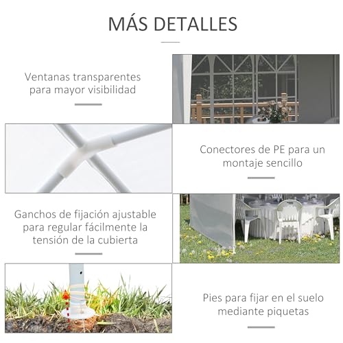 Outsunny Carpa de Jardín 6x3 m Pabellón con 4 Paredes Laterales y 2 Ventanas Visibles Anti-UV Impermeable Cenador Gazebo de Exterior con Marco de Acero para Fiestas Eventos Bodas Blanco - imagen 5