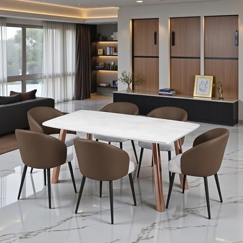 Image of The Attic Juno Prestige 6 Seater Dining Set,Light Brown,Rose Gold & Cream,180Cms