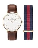 Daniel Wellington - Reloj de pulsera Hombre esfera beige y correa marron de piel 0106DW-0301SET