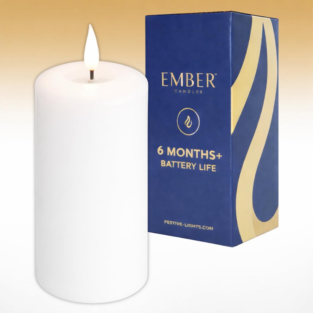 Festive Lights Ember™ Battery Signature White Candle12.5Cm from B&Q