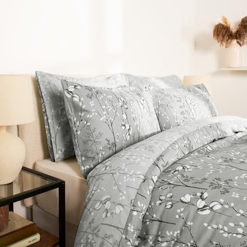 OHS Super King Duvet Cover Willow Branch, Super King Bedding Set with Pillowcases Duvet Covers Superking Easy Care Luxury Comfy Ultra Soft Quilt Covers, Grey - Image 2