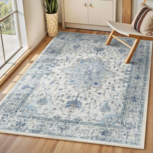 INOVADAY Tapis de Salon Lavable en Machine 90x150 cm Vintage à Faible Poil Antidérapant avec Motif Imprimé Tapis Chambre pour la Chambre à Coucher, Le Bureau à...
