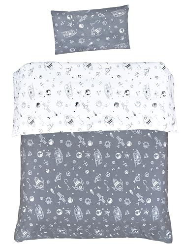 MEJU Rocket Planet Space Universe 100% Cotton Duvet Cover 43 X 59 + Pillowcase 13 X19 Bedding Set with Zipper Closure for Baby Toddler Boys Girls Crib Bed Decoration Gift (Rocket 2)