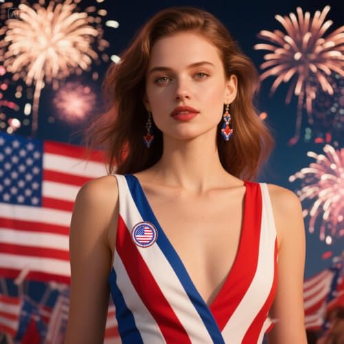 Image of American Flag Brooch Pin for Men Women Rhinestone Crystal Elephant Commemorates Brooch Pin American Independence Day Brooch for Men