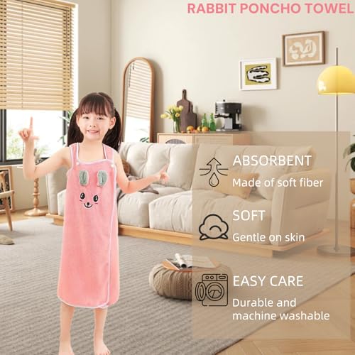 Kids Toddlers Bath Towel Wrap, Cartoon Rabbit Cute Girls Soft Beach Robe Bathing Shower Cover Up Bathrobe Sleepwear2