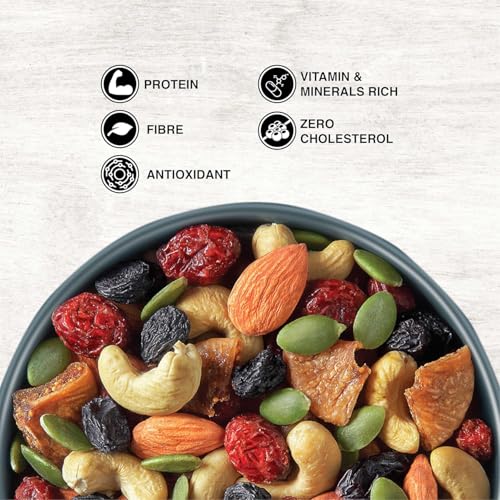 Image of Pureheart Nutmix Fruit & Nuts 375 gm Natural Premium Mix Nuts (Cashews, Almonds, Raisins, Cranberries) Delicious & Crunchy Dry Fruits - Reusable Jar